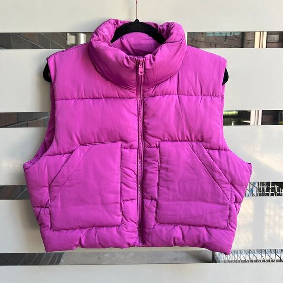 NEW Love Tree Magenta Purple Cropped Puffer Vest - Picture 2 of 8